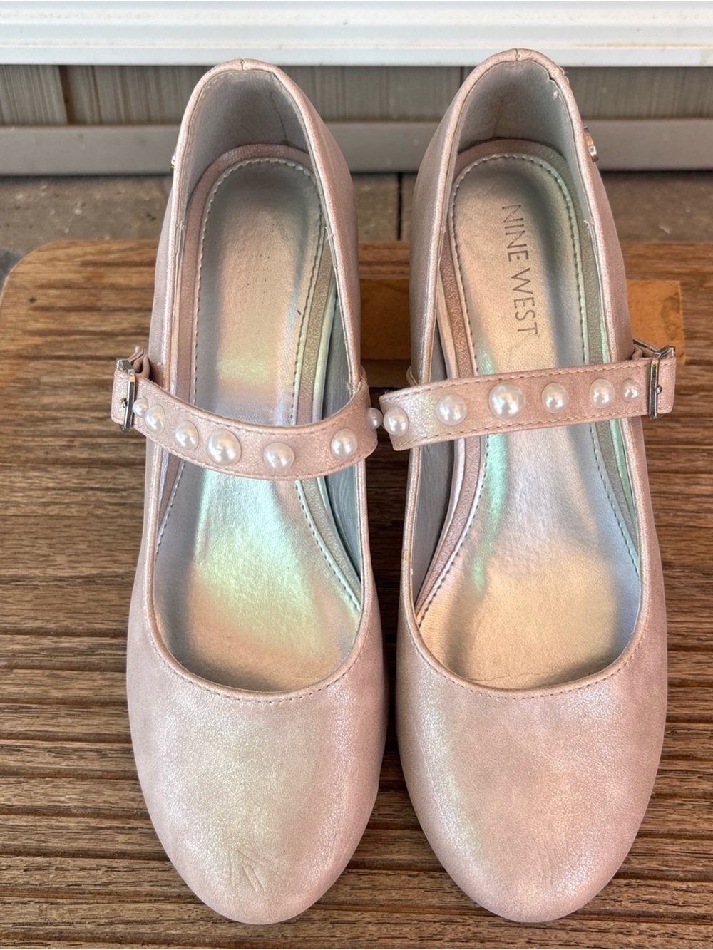 Nine West Pink Pearl-Trim Girls Mary Jane Flats